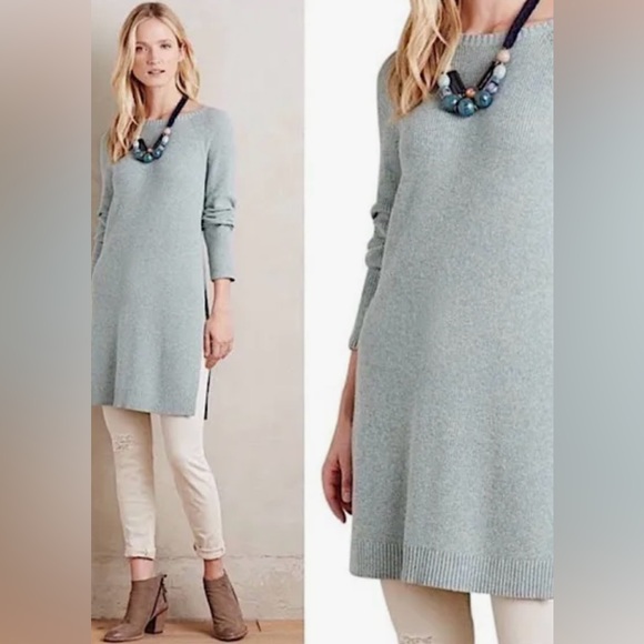 Anthropologie Moth Pasadena Mint Green Gray Tunic Sweater Size XS - Picture 10 of 10